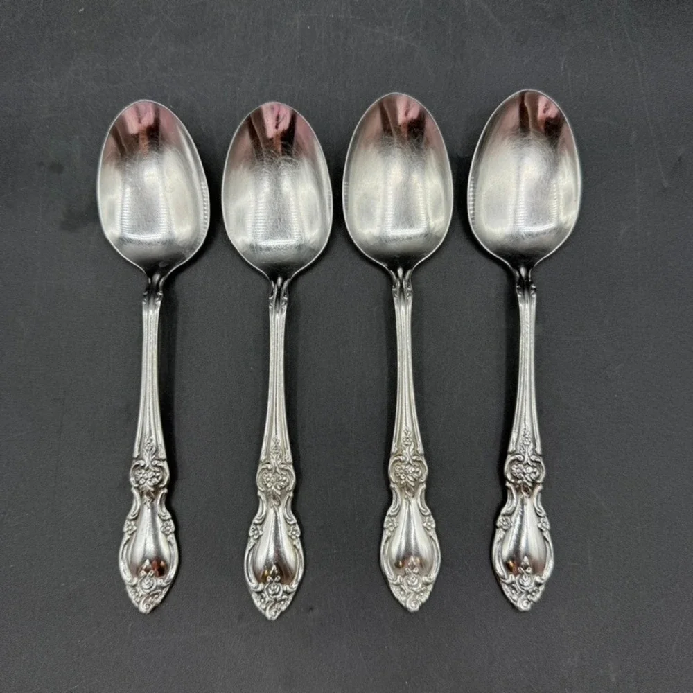 Vintage Oneida Louisiana Place Soup Spoon Set of 4 Stainless Steel Floral Boho